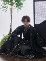 【ハロウィン】ブラック×ゴールド刺繍漢服コスプレ【3点SET】【L-XLサイズ】[OF03]今井暖大着用