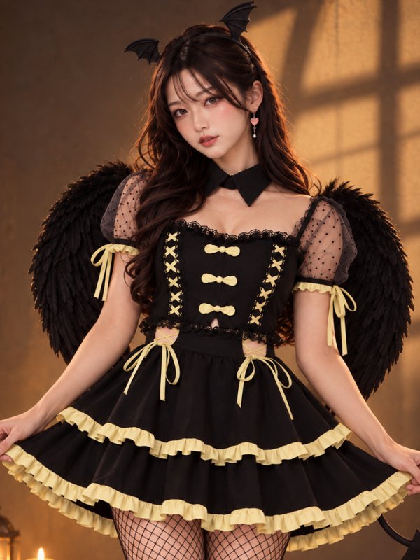 画像2: 【即日発送】【送料無料！】【ハロウィン】レースアップリボンデビルコスプレ【コスプレ6点SET】【S-Mサイズ/3カラー】[OF04]