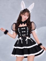 【即日発送】【送料無料！】【ハロウィン】レースアップリボンバニーコスプレ【コスプレ7点SET】【S-Mサイズ/3カラー】[OF04]