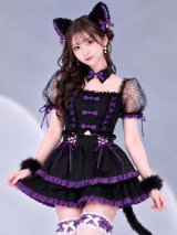 【即日発送】【送料無料！】【ハロウィン】レースアップリボンキャットコスプレ【コスプレ6点SET】【Sサイズ/3カラー】[OF04]