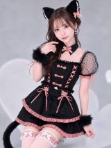 【即日発送】【送料無料！】【ハロウィン】レースアップピンクリボンキャットコスプレ【コスプレ6点SET】【Sサイズ】[OF04]