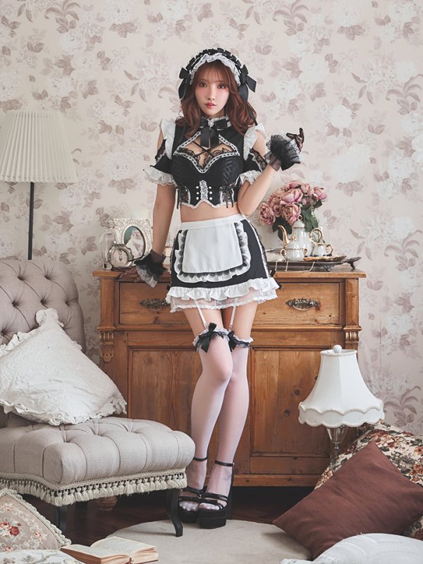画像11: 【送料無料！】【ハロウィン】リボンヘッドレースアップゴシックメイドコスプレ【コスプレ5点SET】【XS-Lサイズ】【予約/10月上旬発送予定】[OF03]三上悠亜着用