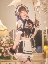 【送料無料！】【ハロウィン】【マリームーンコラボ】リボンヘッドレースアップゴシックメイドコスプレ【コスプレ5点SET】【XS-Lサイズ】【予約/10月上旬発送予定】[OF03]ゆりにゃ着用