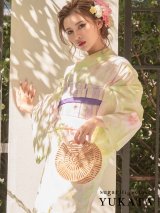 【浴衣セール】【高級浴衣】黄緑地ｘ撫子模様浴衣セット[YMT]