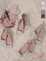 【an】2color/ 14cmヒール/ グリッター/ ラメ/ グラデーション/ リボンモチーフ/ ハイヒール/ ピンヒール/ オープントゥパンプス [OF02]