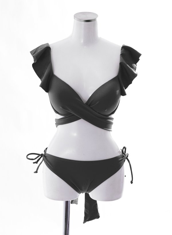 画像44: 【即日発送】【ビキニ】【水着】ショルダーフリルクロスビキニ/無地/シンプル[YMT]