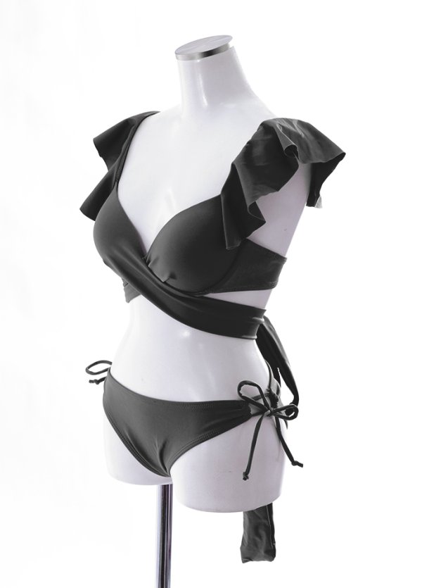 画像45: 【即日発送】【ビキニ】【水着】ショルダーフリルクロスビキニ/無地/シンプル[YMT]