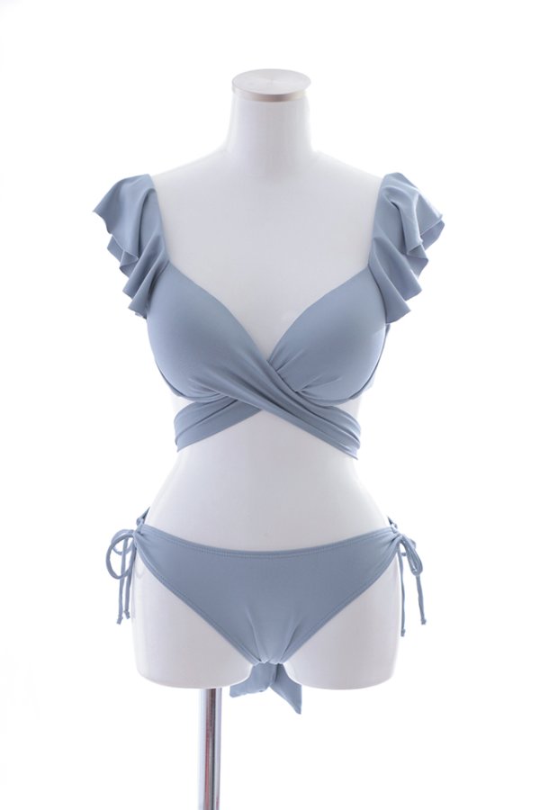 画像45: 【即日発送】【ビキニ】【水着】ショルダーフリルクロスビキニ/無地/シンプル[YMT]