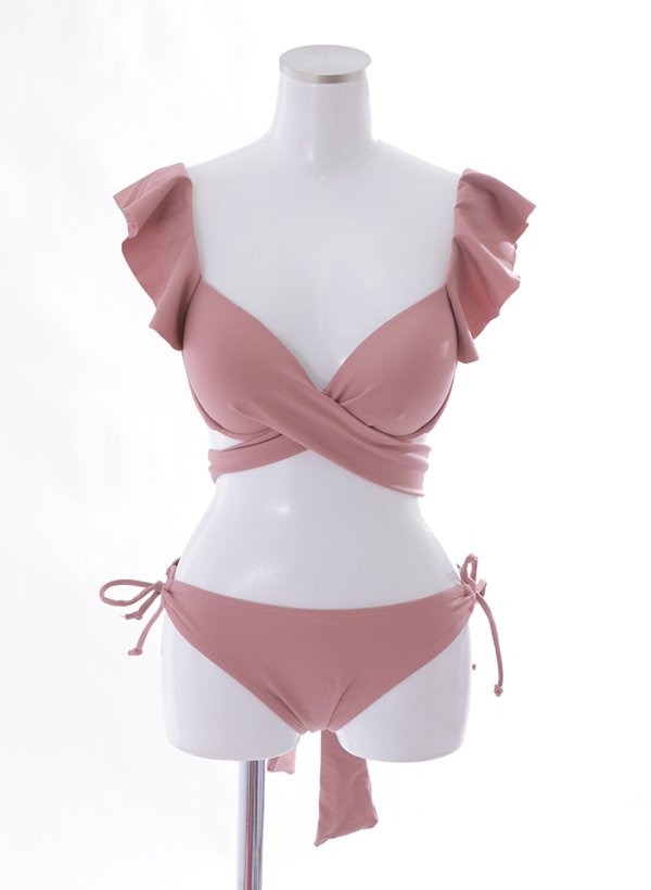 画像48: 【即日発送】【ビキニ】【水着】ショルダーフリルクロスビキニ/無地/シンプル[YMT]