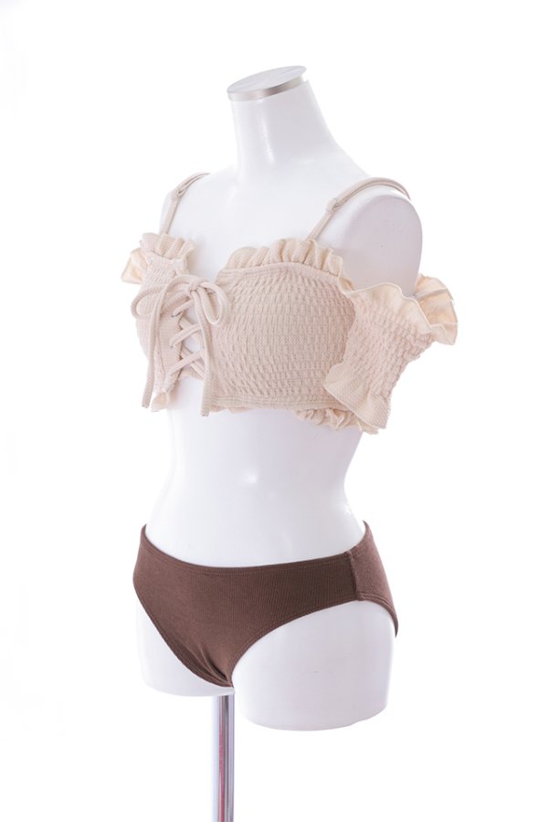 画像18: 【即日発送】【水着セール】【ビキニ】【水着】オフショルビキニ /無地/シャーリング/ニット/2点セット[YMT]