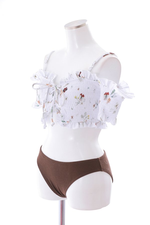 画像17: 【即日発送】【ビキニ】【水着】オフショルビキニ /花柄/シャーリング/ニット/2点セット[YMT]