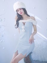 【即日発送！】【サンタコス 3点セット】【XS-Lサイズ/3カラー】オフショルニットワンピサンタコスプレ(SLG001)(SFB001)[YMT]