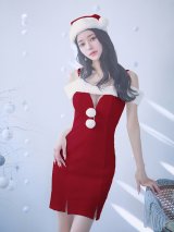 【即日発送！】【サンタコス 3点セット】【XS-Lサイズ/3カラー】オフショルニットワンピサンタコスプレ(SLG001)(SFB001)[YMT]