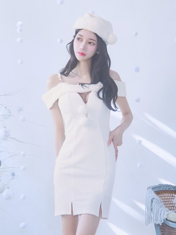 画像26: 【ノベルティ対象】【即日発送！】【サンタコス 3点セット】【XS-Lサイズ/3カラー】オフショルニットワンピサンタコスプレ(SLG001)(SFB001)[YMT]