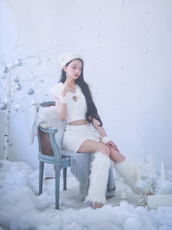 画像11: 【ノベルティ対象】【即日発送！】【サンタコス 5点セット】【XS-Lサイズ/1カラー】ファーティペット付きニットセットアップサンタコスプレ (SLG001) (SFB001) [YMT]