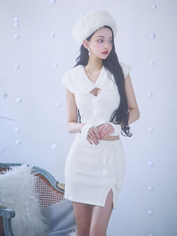 画像12: 【ノベルティ対象】【即日発送！】【サンタコス 5点セット】【XS-Lサイズ/1カラー】ファーティペット付きニットセットアップサンタコスプレ (SLG001) (SFB001) [YMT]