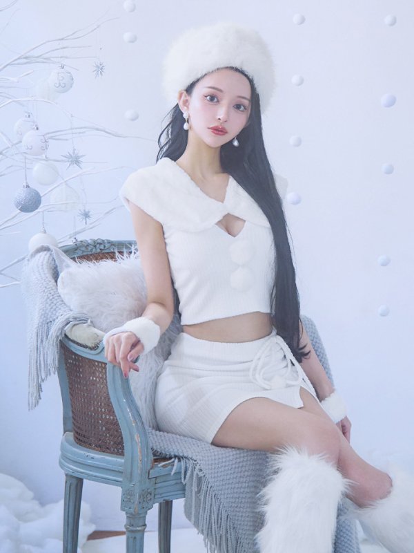 画像7: 【ノベルティ対象】【即日発送！】【サンタコス 5点セット】【XS-Lサイズ/1カラー】ファーティペット付きニットセットアップサンタコスプレ (SLG001) (SFB001) [YMT]