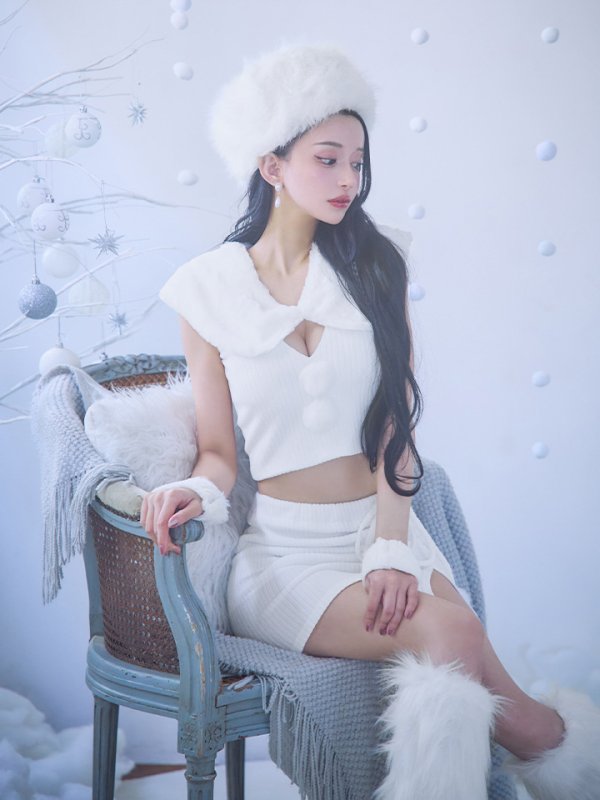 画像8: 【ノベルティ対象】【即日発送！】【サンタコス 5点セット】【XS-Lサイズ/1カラー】ファーティペット付きニットセットアップサンタコスプレ (SLG001) (SFB001) [YMT]