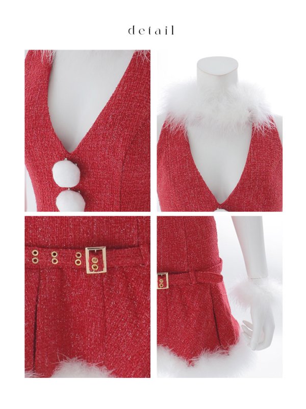 画像21: 【即日発送】【サンタ】ホルターネックローライズベルトプリーツサンタコスプレ【コスプレ4点セット】【XS-Mサイズ/1カラー】[OF03]