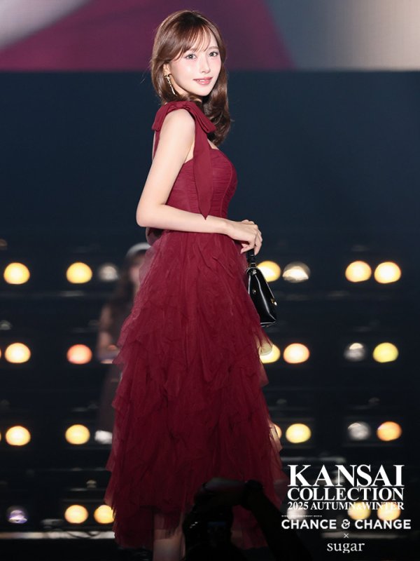 画像3: 【きほ/関西コレクション着用】Lサイズあり【ROBE de FLEURS/ローブドフルール】ボリュームチュール/ ショルダーリボン/ フレア/ ミディアムドレス/ キャバドレス[OF08]