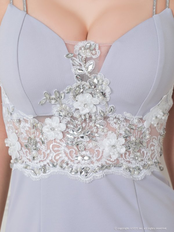 画像20: 【an/アン】 マーメイド/ 立体フラワー/ ビジュー/ フリル/ ダブルストラップ/ ストレッチ/ フィッシュテール/ ミディアムドレス/ キャバドレス[OF05]