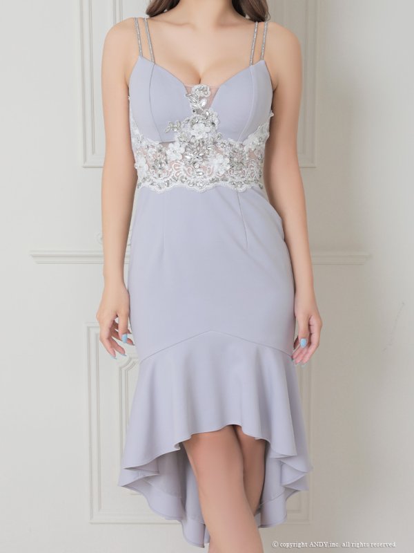 画像19: 【an/アン】 マーメイド/ 立体フラワー/ ビジュー/ フリル/ ダブルストラップ/ ストレッチ/ フィッシュテール/ ミディアムドレス/ キャバドレス[OF05]