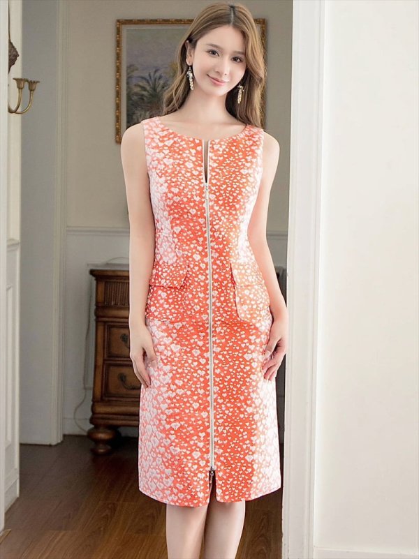 画像14: XS-Lサイズあり 【GINZA COUTURE/銀座クチュール】フロントジップ/ レオパード柄/ ポケット付き/ ジャガード/ タイト/ ひざ丈/ ワンピース/ ミディアムドレス/ キャバドレス[OF2]