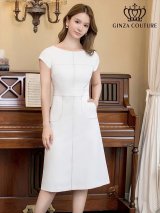 XS-Lサイズあり 【GINZA COUTURE/銀座クチュール】ワンカラー/ ステッチ/ ノースリーブ/ フレア/ Aライン/ ミモレ丈/ ワンピース/ ミディアムドレス/ キャバドレス[OF2]