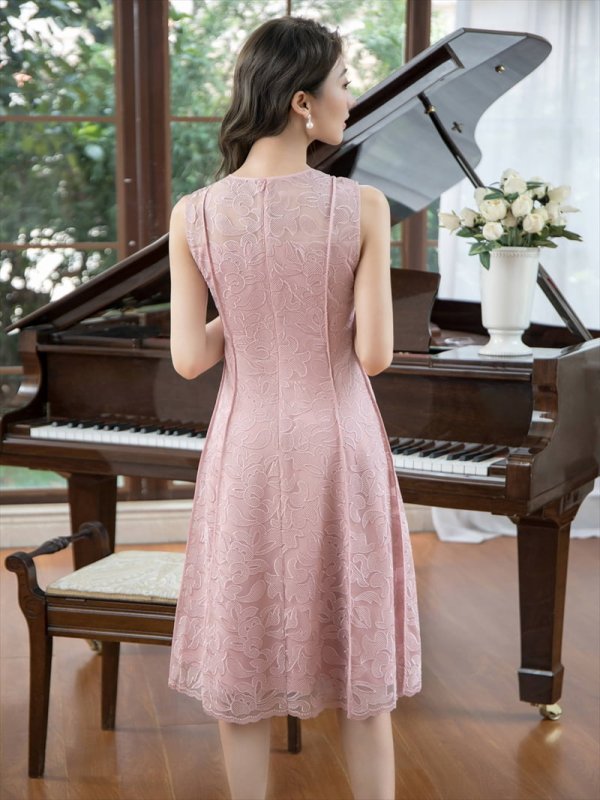 画像3: XS-Lサイズあり 【GINZA COUTURE/銀座クチュール】総レース/ パイピング/ ラインデザイン/ Aライン/ ひざ丈/ ノースリーブ/ ワンピース/ ミディアムドレス/ キャバドレス[OF2]