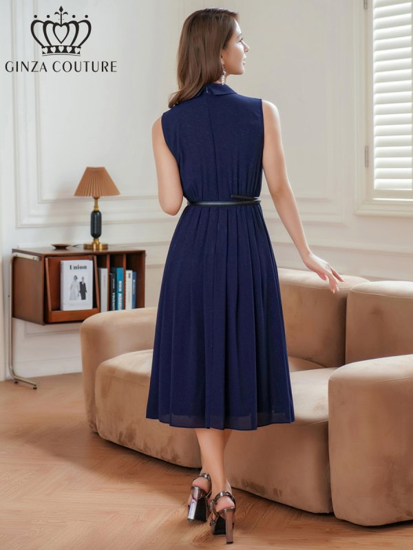 画像3: XS-Lサイズあり 【GINZA COUTURE/銀座クチュール】襟付き/ ノースリーブ/ プリント/ ベルト付き/ ミディアム丈/ 膝丈/ ワンピース/ ミニドレス/ キャバドレス[OF2]