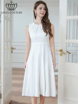 XS-Lサイズあり 【GINZA COUTURE/銀座クチュール】ノースリーブ/ シンプル/ ワンカラー/サテン/ 切替/  Aライン/ フレア/ ワンピース/ ミディアムドレス/ キャバドレス[OF2]