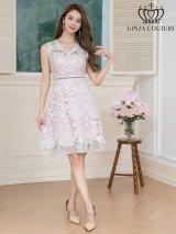 XS-Lサイズあり 【GINZA COUTURE/銀座クチュール】フラワーレース/ ノースリーブ/ Vネック/ 切替/ フレア/ Aライン/ ワンピース/ ミニドレス/ キャバドレス[OF2]