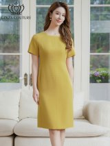 XS-Lサイズあり【GINZA COUTURE/銀座クチュール】 シンプル/ ワンカラー/ 半袖/ 袖あり/ 膝丈/ タイト/ ミディアムドレス/ キャバドレス[OF2]