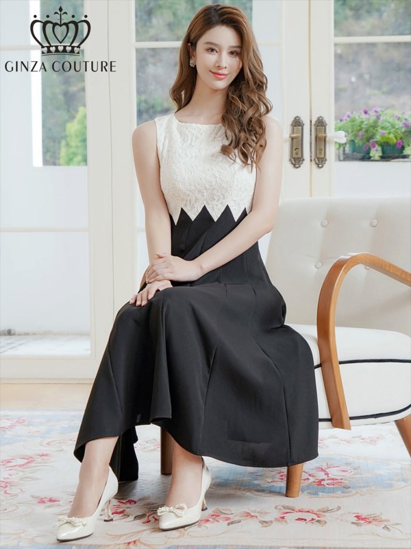 ホワイト×ブラック　モデル：Aoli　身長：162cm　着用サイズ：7号(Sサイズ)