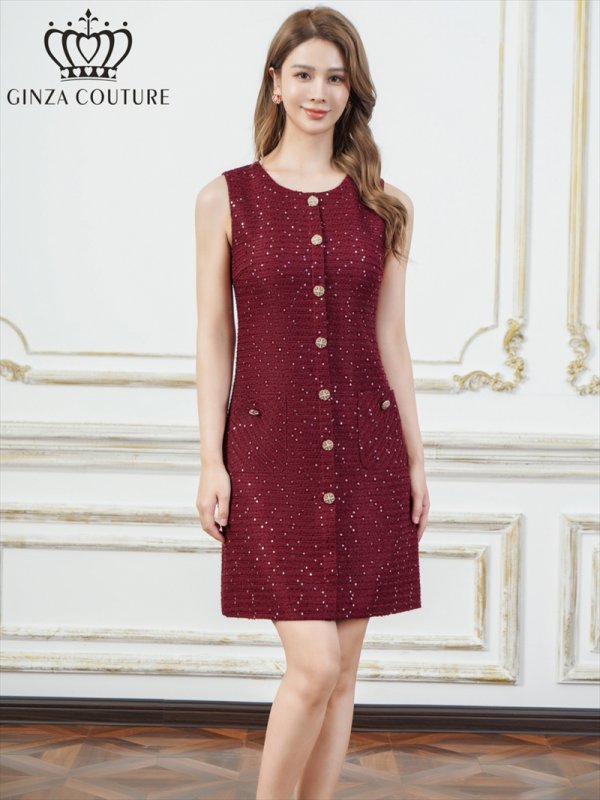 ワインレッド　モデル：Aoli　身長：162cm　着用サイズ：7号(Sサイズ)