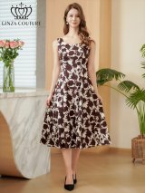 XS-Lサイズあり 【GINZA COUTURE/銀座クチュール】花柄/ プリント/ ノースリーブ/ Aライン/ ミディアムドレス/ ワンピース/ キャバドレス[OF2]