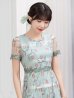 画像14: 【GINZA COUTURE/銀座クチュール】フラワープリント/ 半袖/ 袖あり/ Aライン/ フレア/ ミモレ丈/ ワンピース/ ミディアムドレス/ キャバドレス[OF2]