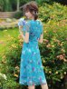 画像3: Lサイズあり 【GINZA COUTURE/銀座クチュール】フラワープリント/ 袖あり/ 半袖/ チュール/ Aライン/ フレア/ ミモレ丈/ ワンピース/ ミディアムドレス/ キャバドレス[OF2]