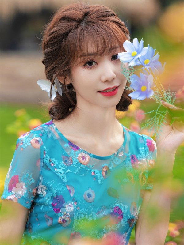 画像6: Lサイズあり 【GINZA COUTURE/銀座クチュール】フラワープリント/ 袖あり/ 半袖/ チュール/ Aライン/ フレア/ ミモレ丈/ ワンピース/ ミディアムドレス/ キャバドレス[OF2]