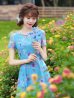 画像10: Lサイズあり 【GINZA COUTURE/銀座クチュール】フラワープリント/ 袖あり/ 半袖/ チュール/ Aライン/ フレア/ ミモレ丈/ ワンピース/ ミディアムドレス/ キャバドレス[OF2]