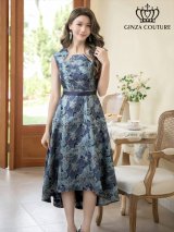 XS-Lサイズあり 【GINZA COUTURE/銀座クチュール】フラワー刺繍/ ボートネック/ ノースリーブ/ Aライン/ テールカット/ ミモレ丈/ ワンピース/ ミディアムドレス/ キャバドレス[OF2]