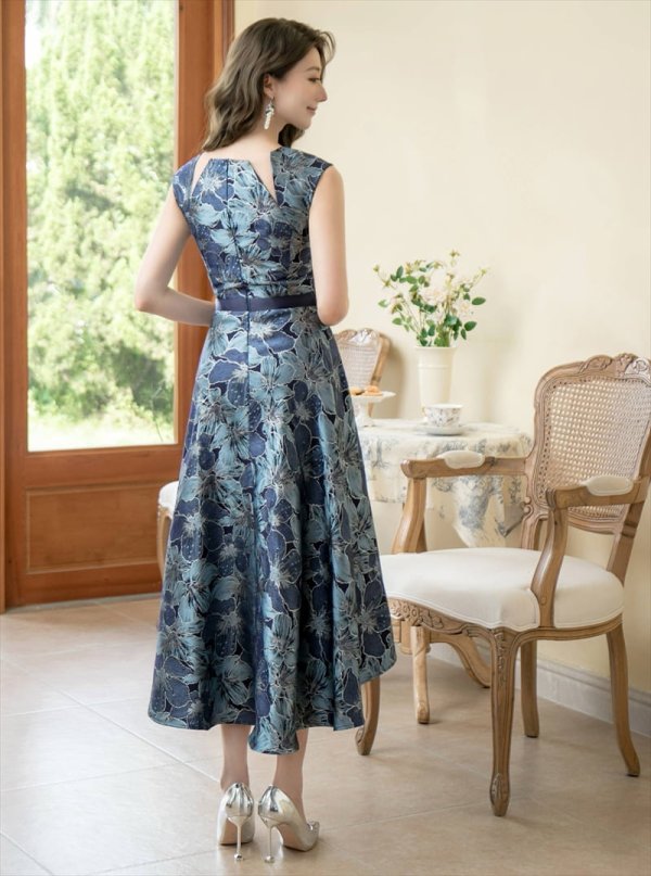 画像17: XS-Lサイズあり 【GINZA COUTURE/銀座クチュール】フラワー刺繍/ ボートネック/ ノースリーブ/ Aライン/ テールカット/ ミモレ丈/ ワンピース/ ミディアムドレス/ キャバドレス[OF2]