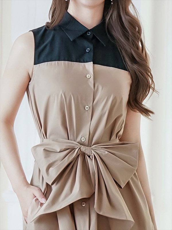 ブラック×ベージュ モデル:Aoli 身長:162cm 着用サイズ:7号(Sサイズ)