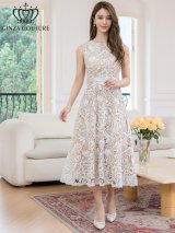 XS-Lサイズあり 【GINZA COUTURE/銀座クチュール】総レース/ ノースリーブ/ Aライン/ フレア/ ミディアム丈/ ミモレ丈/ ワンピース/ ミディアムドレス/ キャバドレス[OF2]