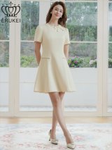 XS-Lサイズあり 【GINZA COUTURE/銀座クチュール】ネックリボン/ 半袖/ 袖あり/ ラインストーン/ フェイクポケット/ フレア/ Aライン/ ワンピース/ ミニドレス/ キャバドレス[OF2]