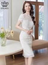 XS-Lサイズあり【ERUKEI エルケイ】レース/ 切替/ 半袖/ 袖あり/ 膝丈/タイト/ ワンピース/ ミディアムドレス/ キャバドレス[OF2]