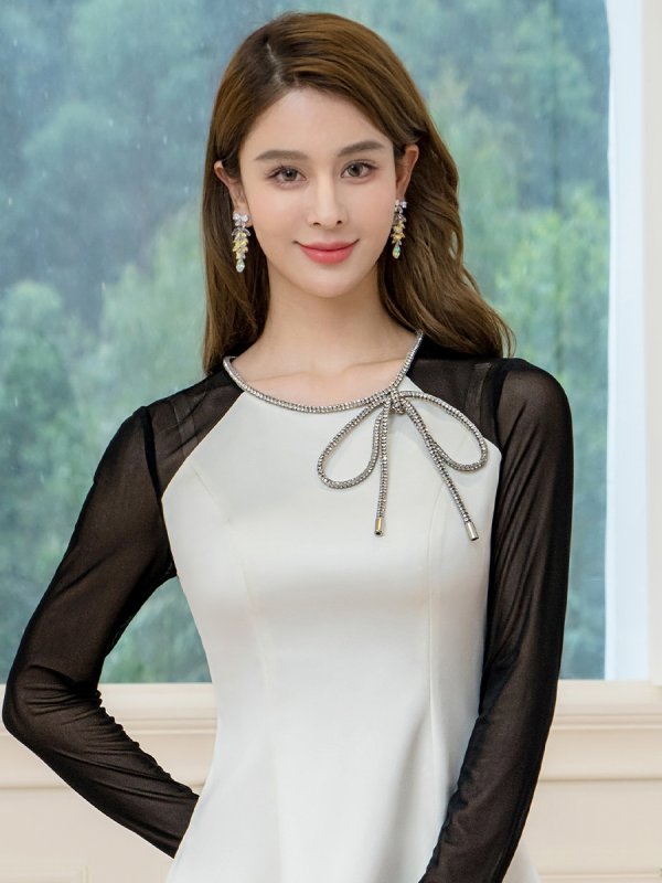 ホワイト×ブラック モデル:Aoli 身長:162cm 着用サイズ:7号(Sサイズ)