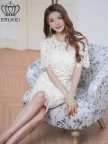 XS-Lサイズあり【ERUKEI エルケイ】総レース/ 半袖/ 袖あり/ 膝丈/タイト/ ワンピース/ ミディアムドレス/ キャバドレス[OF2]