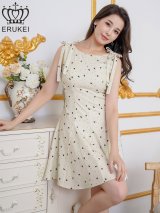 XS-Lサイズあり【ERUKEI エルケイ】リボン柄/ ノースリーブ/ ショルダーリボン/ Aライン/ フレア/ ワンピース/ ミニドレス/ キャバドレス[OF2]