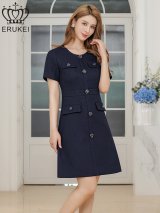 XS-Lサイズあり【ERUKEI エルケイ】ボタン/ Aライン/ 半袖/ 台形スカート/ フレア/ ワンピース/ ミニドレス/ キャバドレス[OF2]